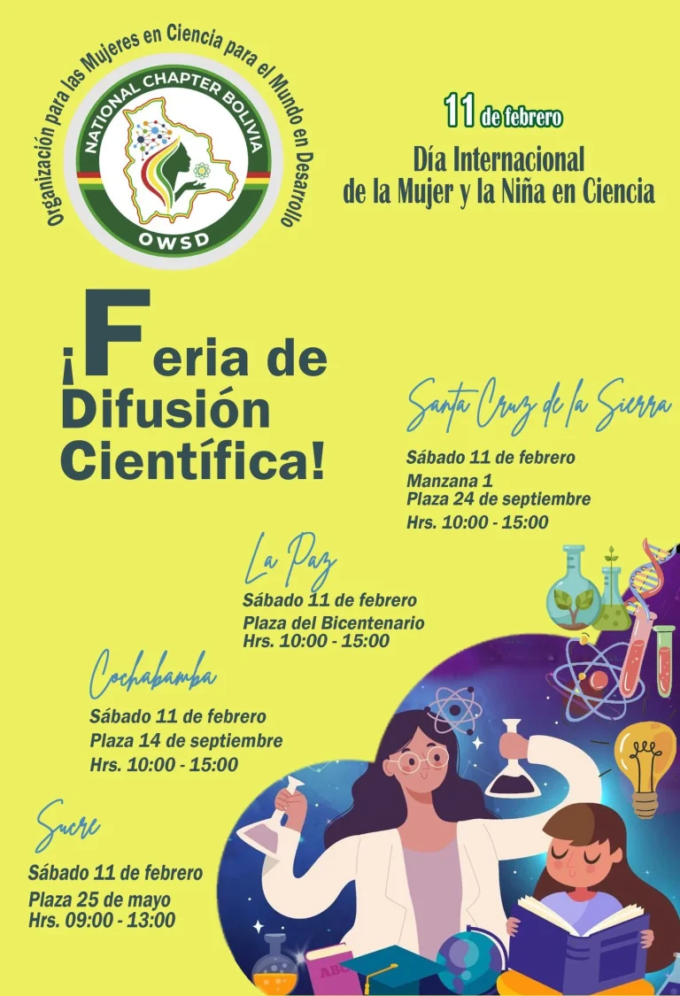 FERIA DE LA DIFUSIÓN CIENTÍFICA, en Santa Cruz, Cochabamba, Chuquisaca y La Paz, el 11/febrero.