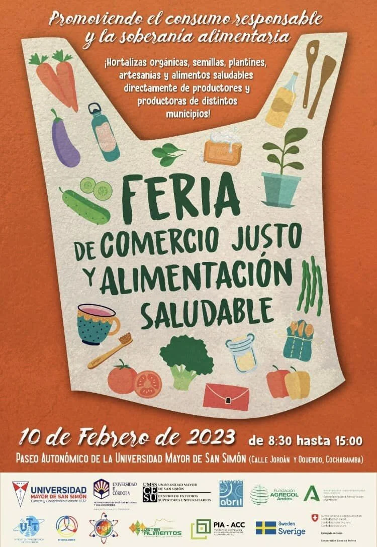 FERIA DE COMERCIO JUSTO Y ALIMENTACIÓN SALUDABLE, en Cochabamba, el 10/febrero.