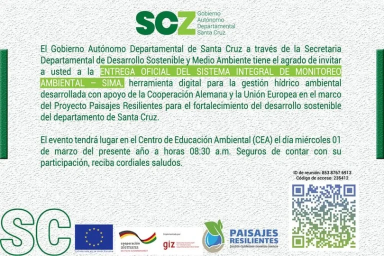 Entrega SISTEMA INTEGRAL DE MONITOREO AMBIENTAL, en Santa Cruz, el 1/marzo.