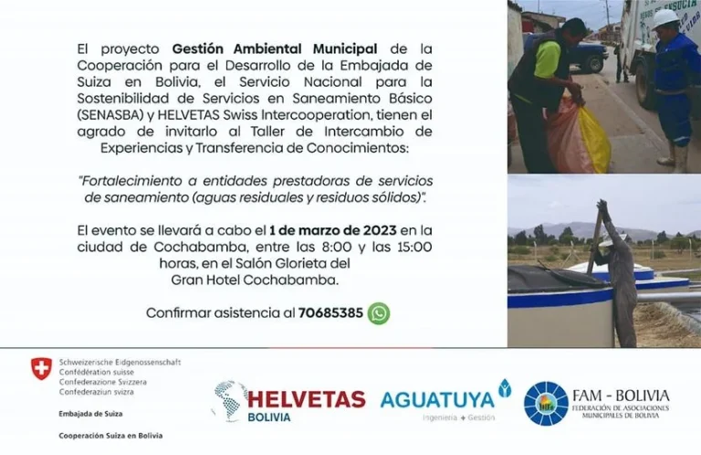 Taller FORTALECIMIENTO A ENTIDADES PRESTADORAS DE SERVICIOS DE SANEAMIENTO, en Cochabamba, el 1/marzo.