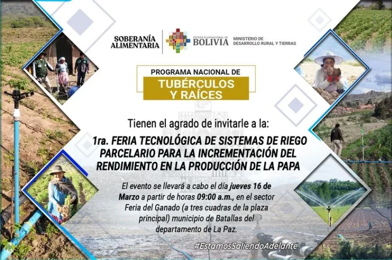 FERIA TECNOLÓGICA DE SISTEMAS DE RIEGO PARCELARIO, en La Paz, el 16/marzo.