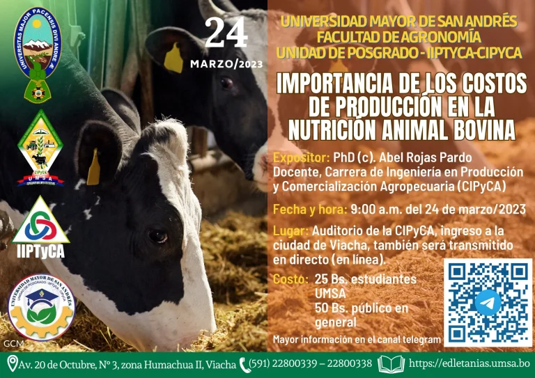Taller COSTOS DE PRODUCCIÓN EN LA NUTRICIÓN ANIMAL BOVINA, en La Paz, el 24/marzo.