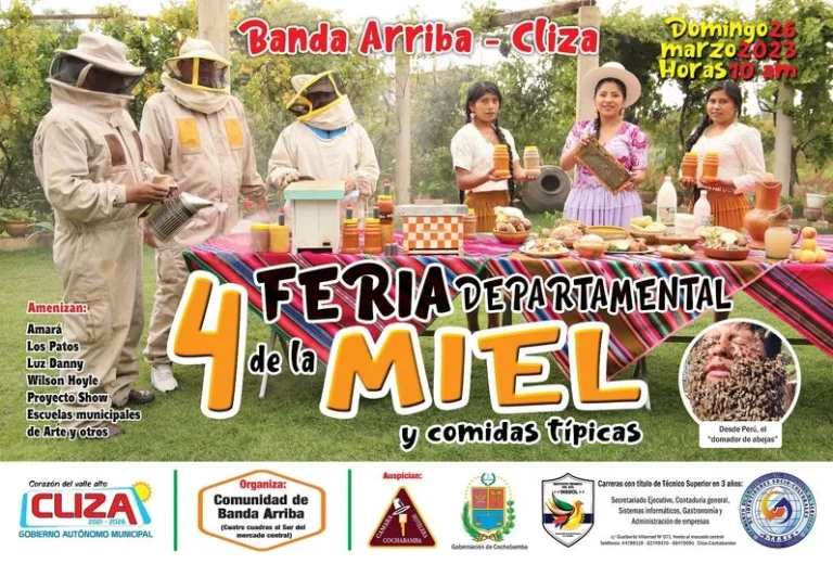 FERIA DEPARTAMENTAL DE LA MIEL, en Cochabamba, el 26/marzo.