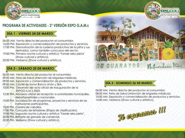 FERIA NACIONAL MUNICIPAL, en Santa Cruz, del 24 al 26/marzo,