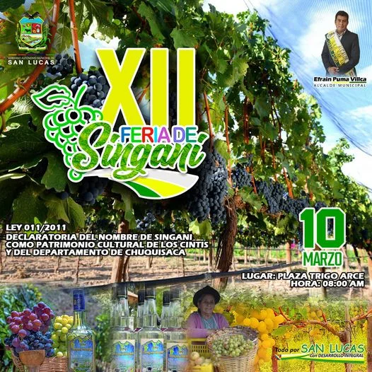 XII VERSIÓN DE LA FERIA DEL SINGANI – SAN LUCAS 2023, en Chuquisaca, el 10/marzo.