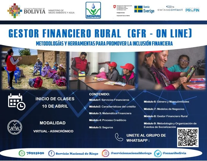 Curso GESTOR FINANCIERO RURAL, modalidad virtual, inicia 10/abril.