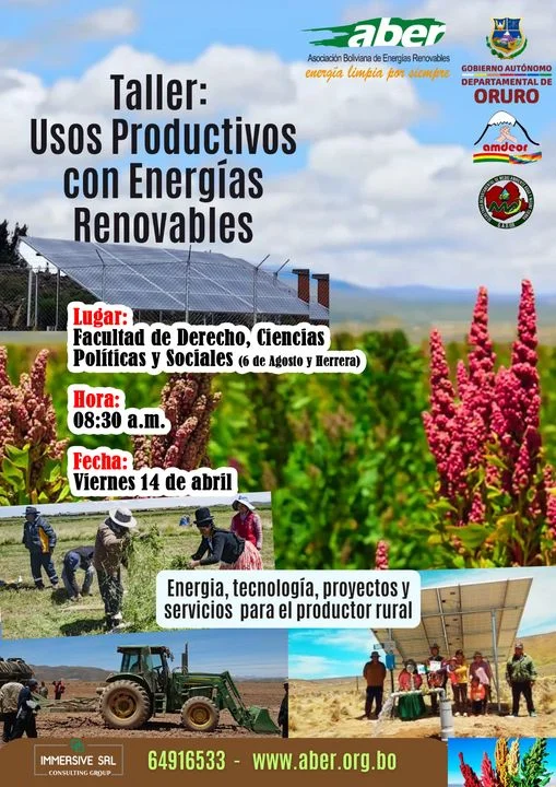 Taller USOS PRODUCTIVOS CON ENERGIAS RENOVABLES, en Oruro, el 14/abril.