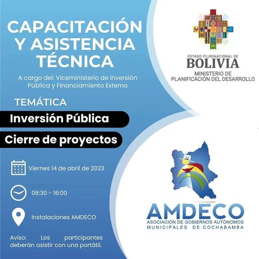 INVERSIÓN PÚBLICA Y CIERRE DE PROYECTOS, en Cochabamba, el 14/abril.