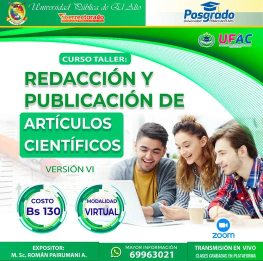 Taller REDACCIÓN Y PUBLICACIÓN DE ARTÍCULOS CIENTÍFICOS, virtual, abierto.