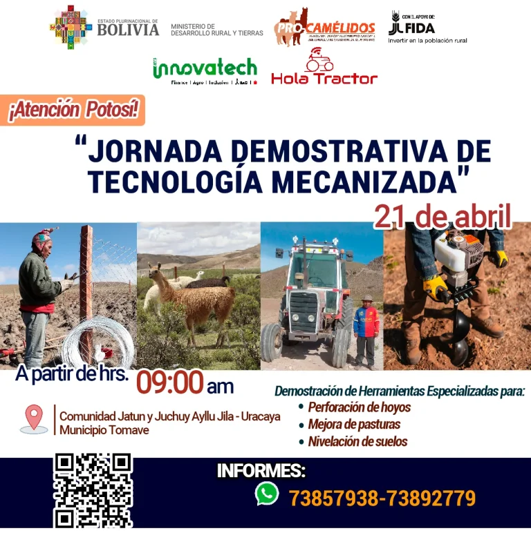 JORNADA DEMOSTRATIVA DE TECNOLOGÍA MECANIZADA, en Potosí, el 21/abril.