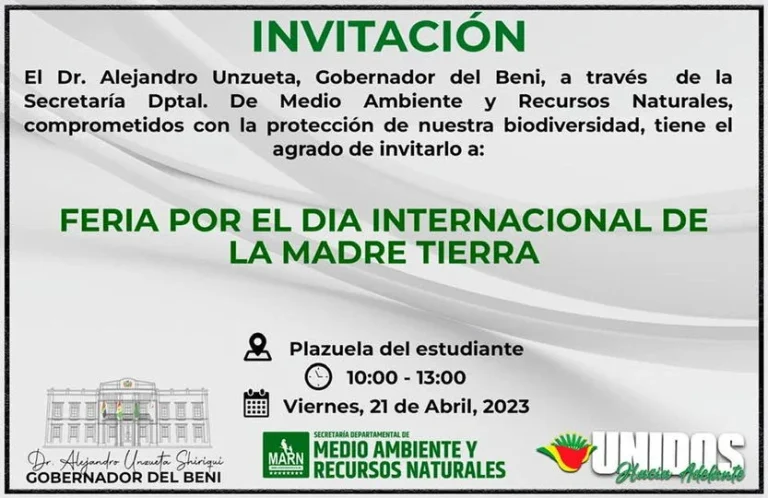 FERIA POR EL DÍA INTERNACIONAL DE LA MADRE TIERRA, en Beni, el 21/abril.