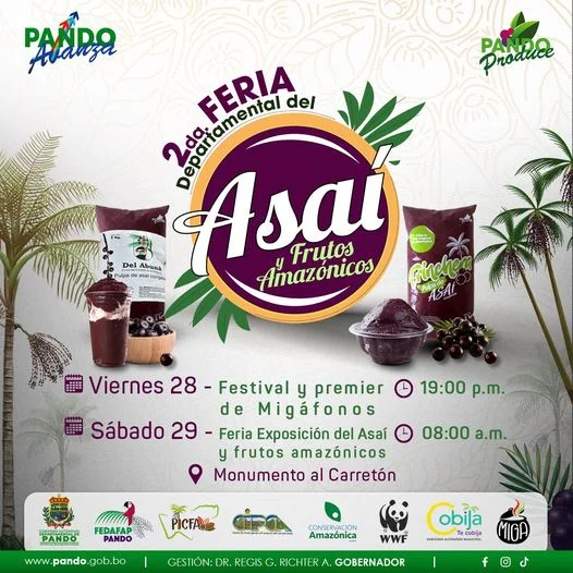 FERIA DEL ASAÍ Y FRUTOS DE NUESTRA AMAZONÍA, en Pando, el 28 y 29/abril.