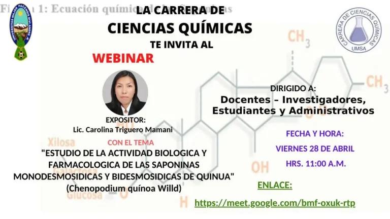 Seminario SAPONINAS DE QUINUA, en virtual, el 28/abril.