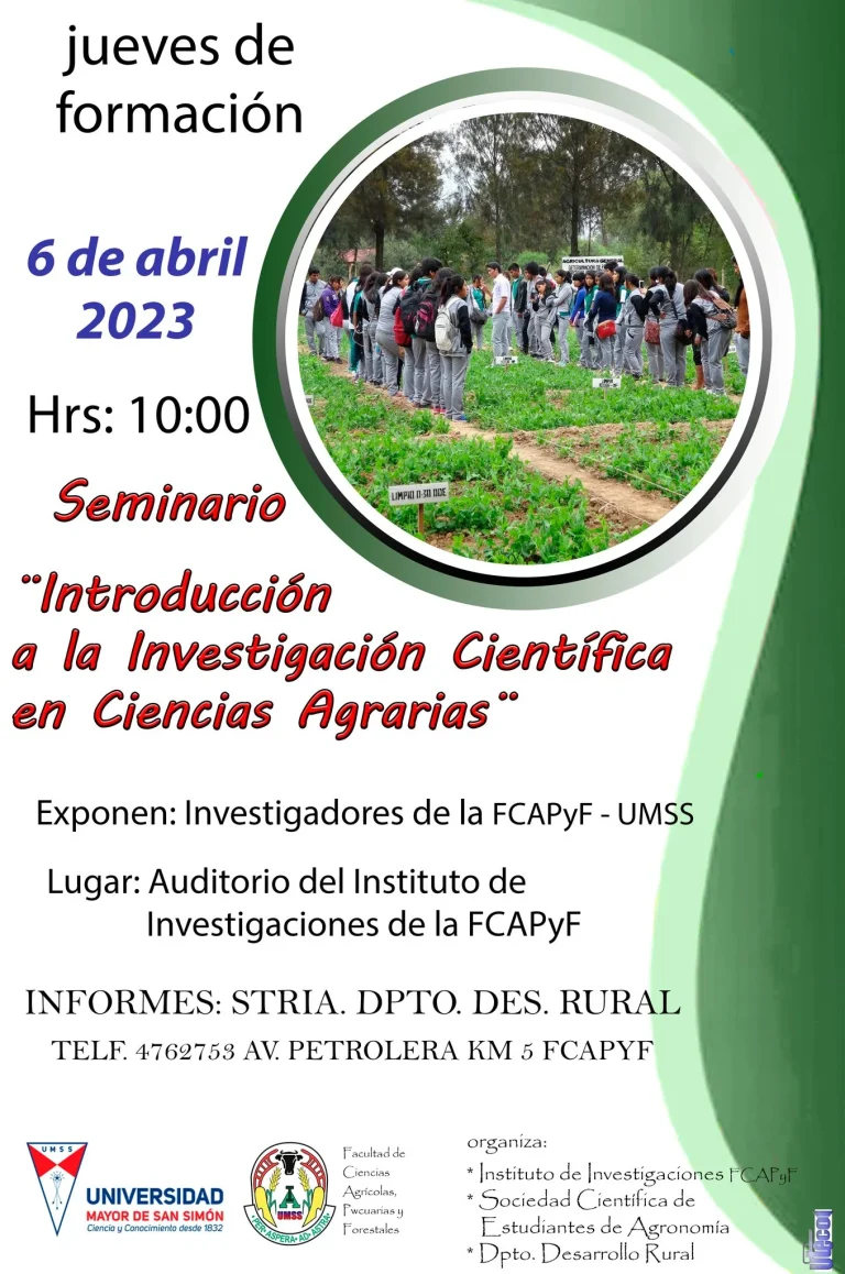 Seminario INVESTIGACIÓN CIENTÍFICA EN CIENCIAS AGRARIAS, en Cochabamba, el 6/abril.