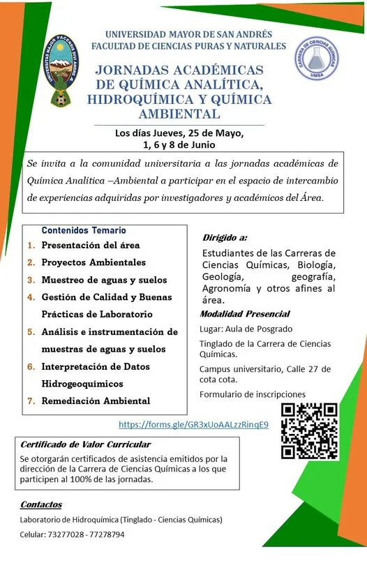 JORNADA QUÍMICA AMBIENTAL, en La Paz, inicia el 1/junio.
