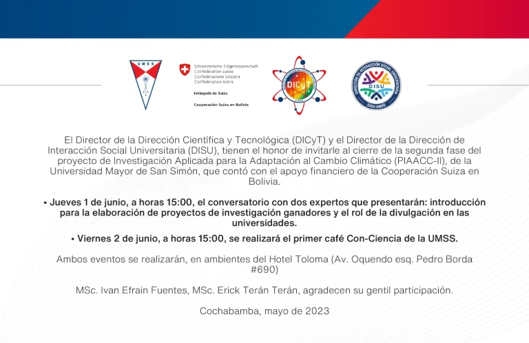 CIERRE 2da. FASE DE PROYECTO, en Cochabamba, el 1 y 2/junio.