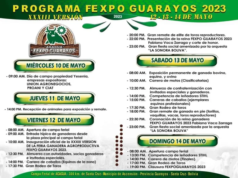 FERIA GANADERA AGROPRODUCTIVA, en Santa Cruz, del 13 al 14/mayo.