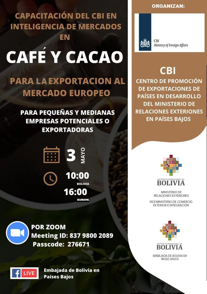 INTELIGENCIA EN MERCADOS DE CAFÉ Y CACAO, virtual, el 3/mayo.