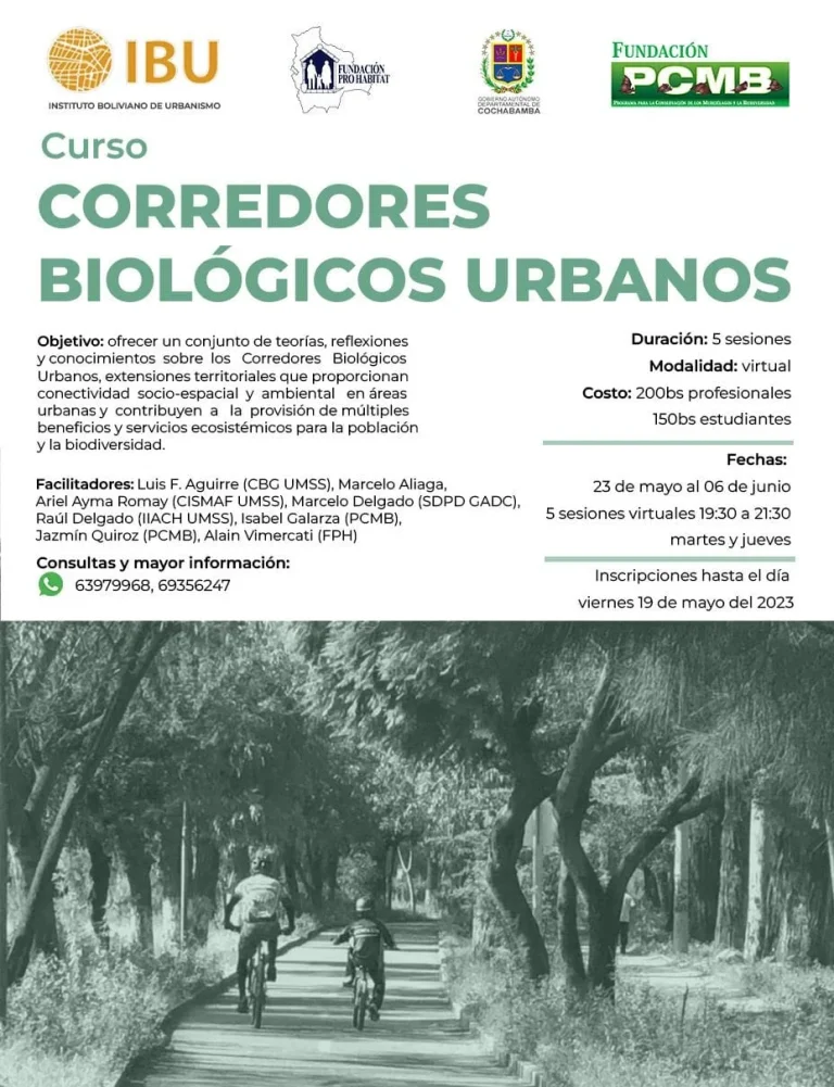 Curso CORREDORES BIOLÓGICOS URBANOS, virtual, el 23/mayo.
