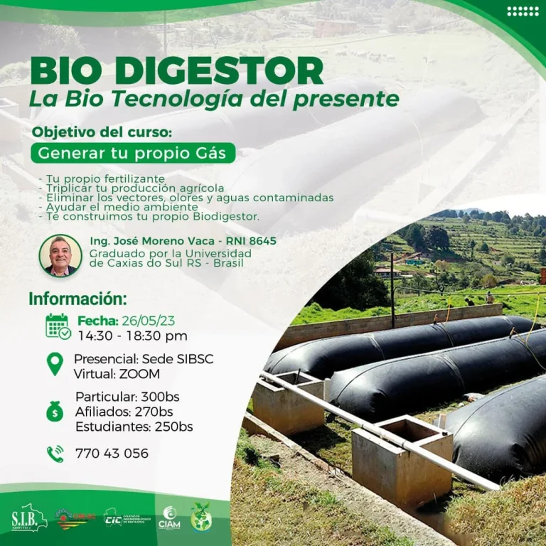 Curso BIODIGESTOR, en virtual, el 25/mayo.