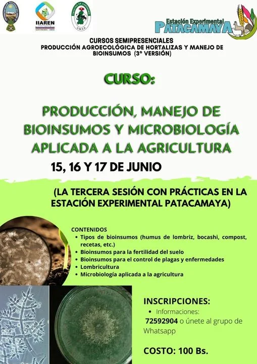 Curso BIOINSUMOS Y MICROBIOLOGÍA APLICADA, en La Paz, del 15 al 17/junio.
