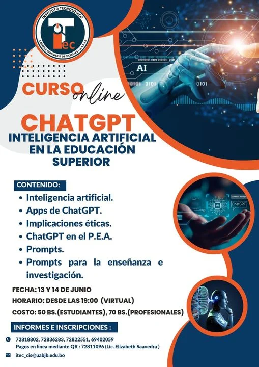 Curso CHATGPT INTELIGENCIA ARTIFICIAL, virtual, el 13 y 14/junio.
