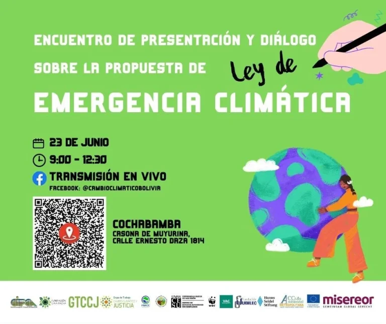 Propuesta LEY EMERGENCIA CLIMÁTICA, en Cochabamba, el 23/junio.