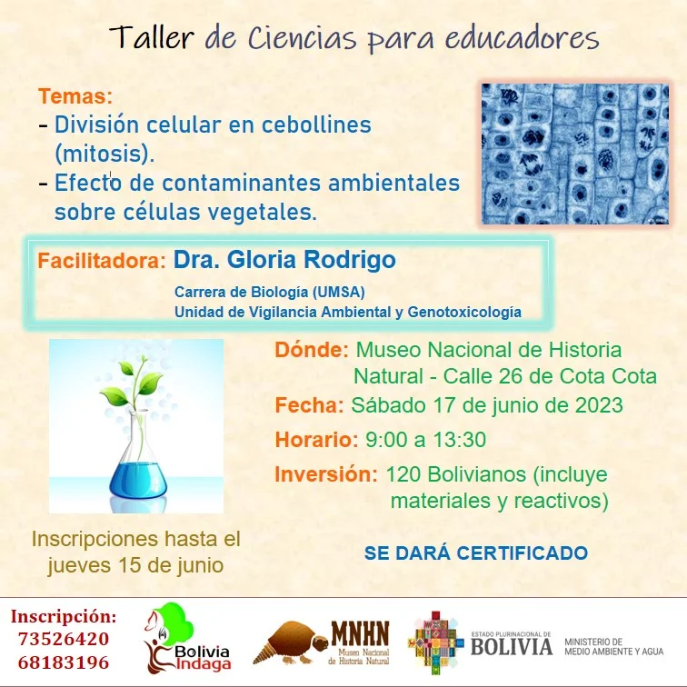 Taller CIENCIAS PARA EDUCADORES, en La Paz, el 17/junio.