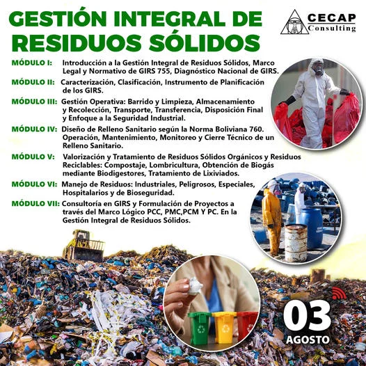 GESTIÓN INTEGRAL RESIDUOS SÓLIDOS, virtual, inicia el 3/agosto.