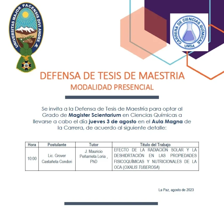 Tesis Maestía RADIACIÓN SOLAR – OCA, en La Paz, el 3/agosto.