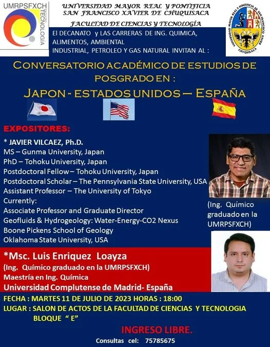 Conversatorio ESTUDIOS DE POSGRADO, en Chuquisaca, el 11/julio.