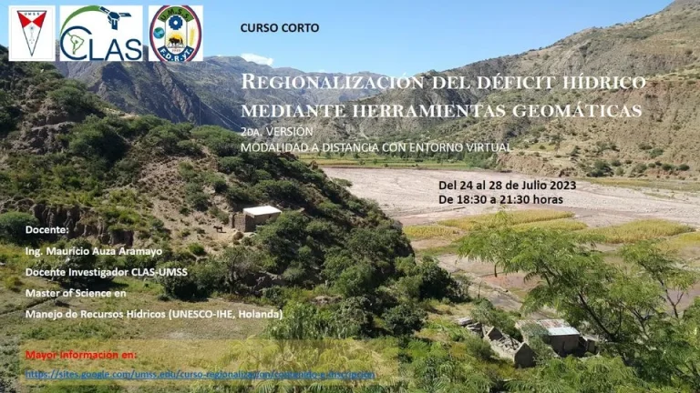 Curso REGIONALIZACIÓN DÉFICIT HÍDRICO, en Cochabamba, inicia 31/julio.