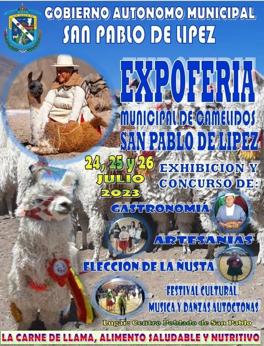 EXPOFERIA MUNICIPAL DE CAMÉLIDOS, en Potosí, del 24 al 26/julio.