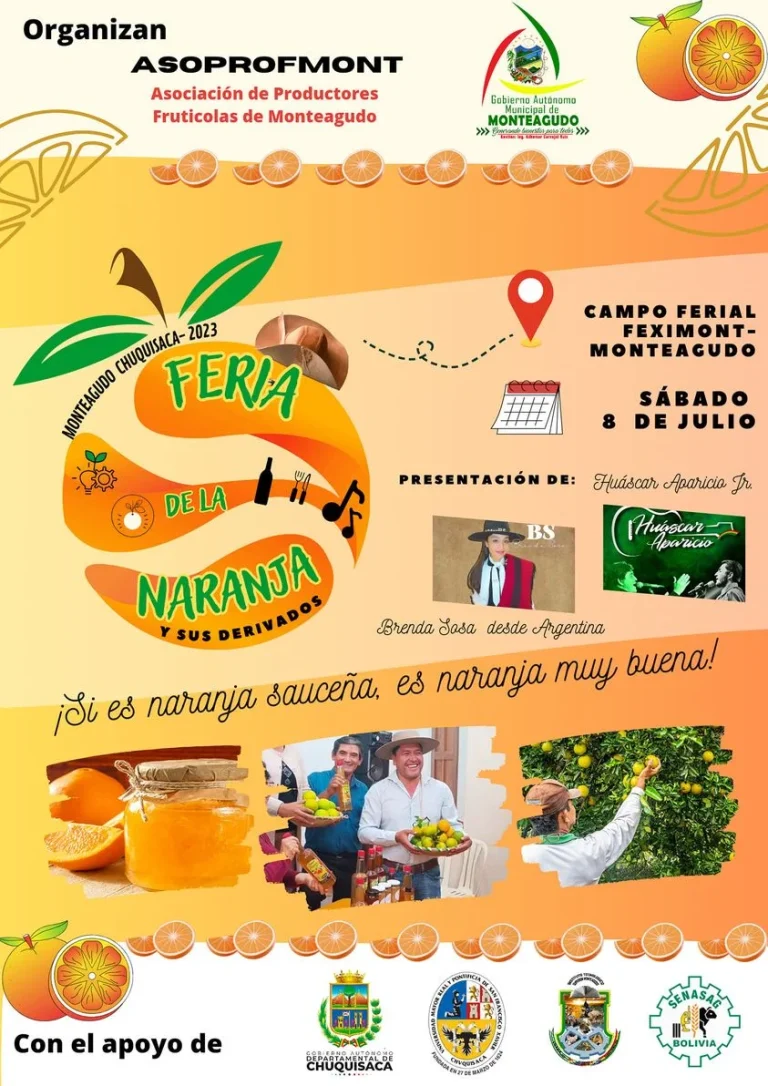 FERIA DE LA NARANJA Y SUS DERIVADOS, en Chuquisaca, el 8 y 9/julio.