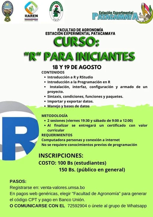 Curso «R» PARA PRINCIPIANTES, en La Paz, el 18 y 19/agosto.