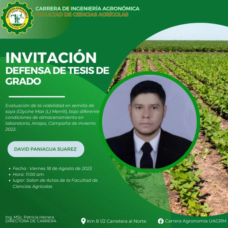 DEFENSA TESIS – SEMILLA SOYA, en Santa Cruz, el 18/agosto.
