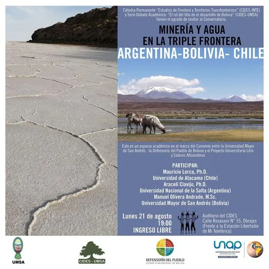 Conversatorio MINERÍA Y AGUA, en La Paz, el 21/agosto.