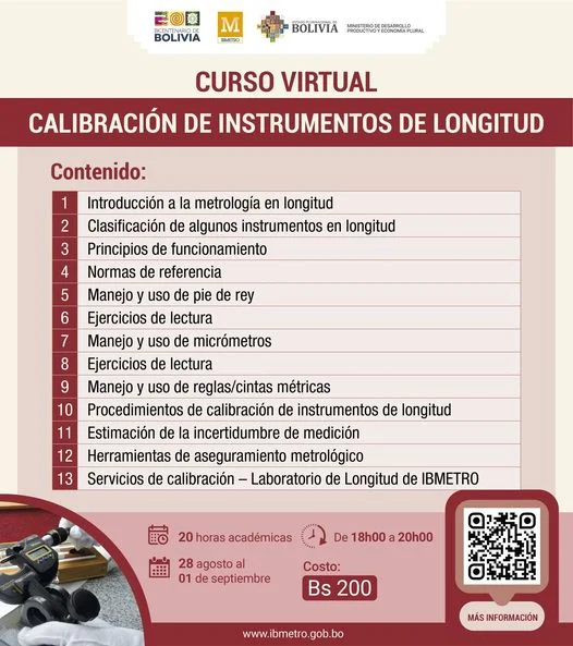 Curso CALIBRACIÓN INSTRUMENTOS DE LONGITUD, virtual, el 28/agosto.