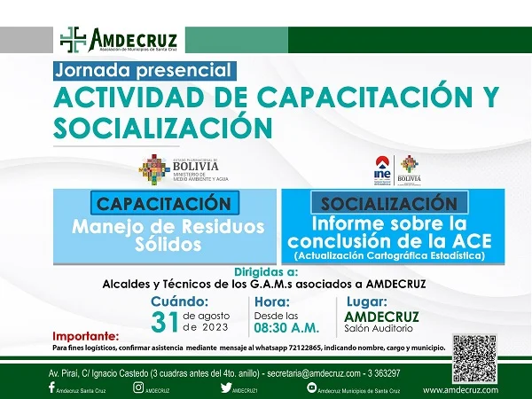 Capacitación MANEJO DE RESIDUOS SÓLIDOS, en Santa Cruz, el 31/agosto.