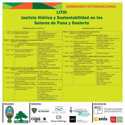 Seminario JUSTICIA HÍDRICA Y SOSTENIBILIDAD, en La Paz, el 31/agosto.