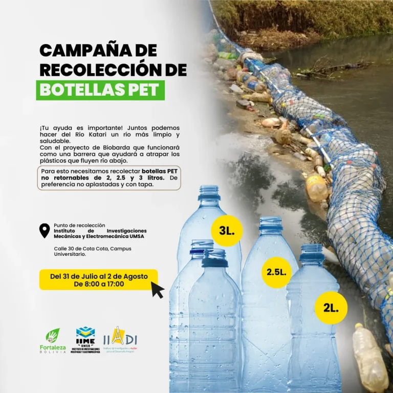 Campaña RECOLECCIÓN BOTELLAS PET, en La Paz, hasta 2/agosto.