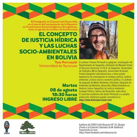 Conferencia CONCEPTO DE JUSTICIA HÍDRICA, virtual, el 8/agosto.