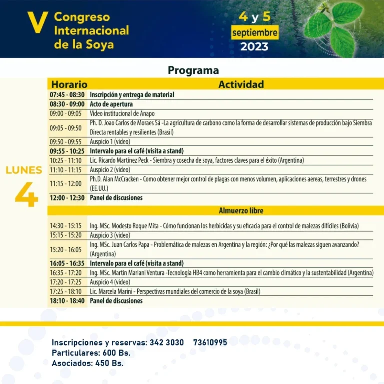 CONGRESO DE LA SOYA, en Santa Cruz, el 4 y 5/sept.