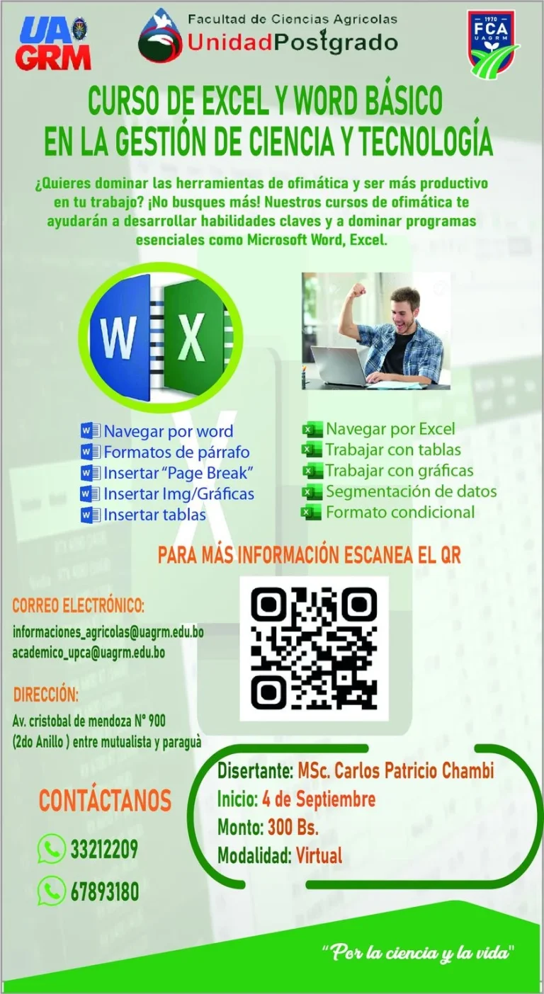 Curso EXCEL Y WORD – CIENCIA, en Santa Cruz, el 4/sept.