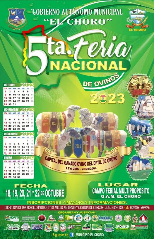 FERIA NACIONAL DE OVINOS, en Oruro, del 18 al 22/octubre.