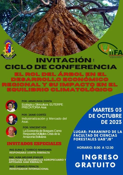 Conferencia EL ROL DEL ÁRBOL, en Beni, el 3/octubre.