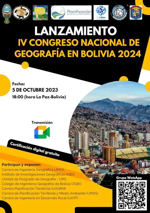 Lanzamiento IV CONGRESO NAL. GEOGRAFÍA, en La Paz, el 5/octubre.