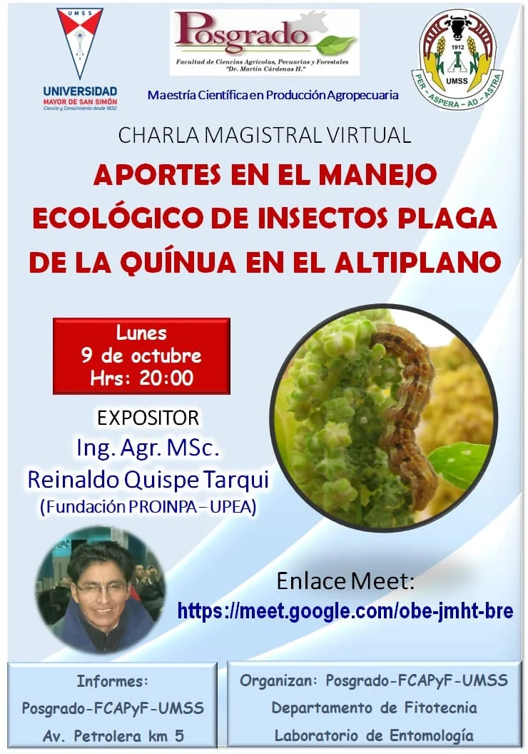 Charla INSECTOS PLAGA DE LA QUINUA, en Cochabamba, el 9/octubre.