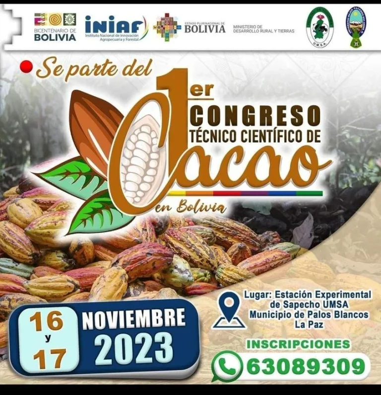Congreso TÉCNICO CIENTÍFICO DE CACAO, en La Paz, el 16 y 17/nov.