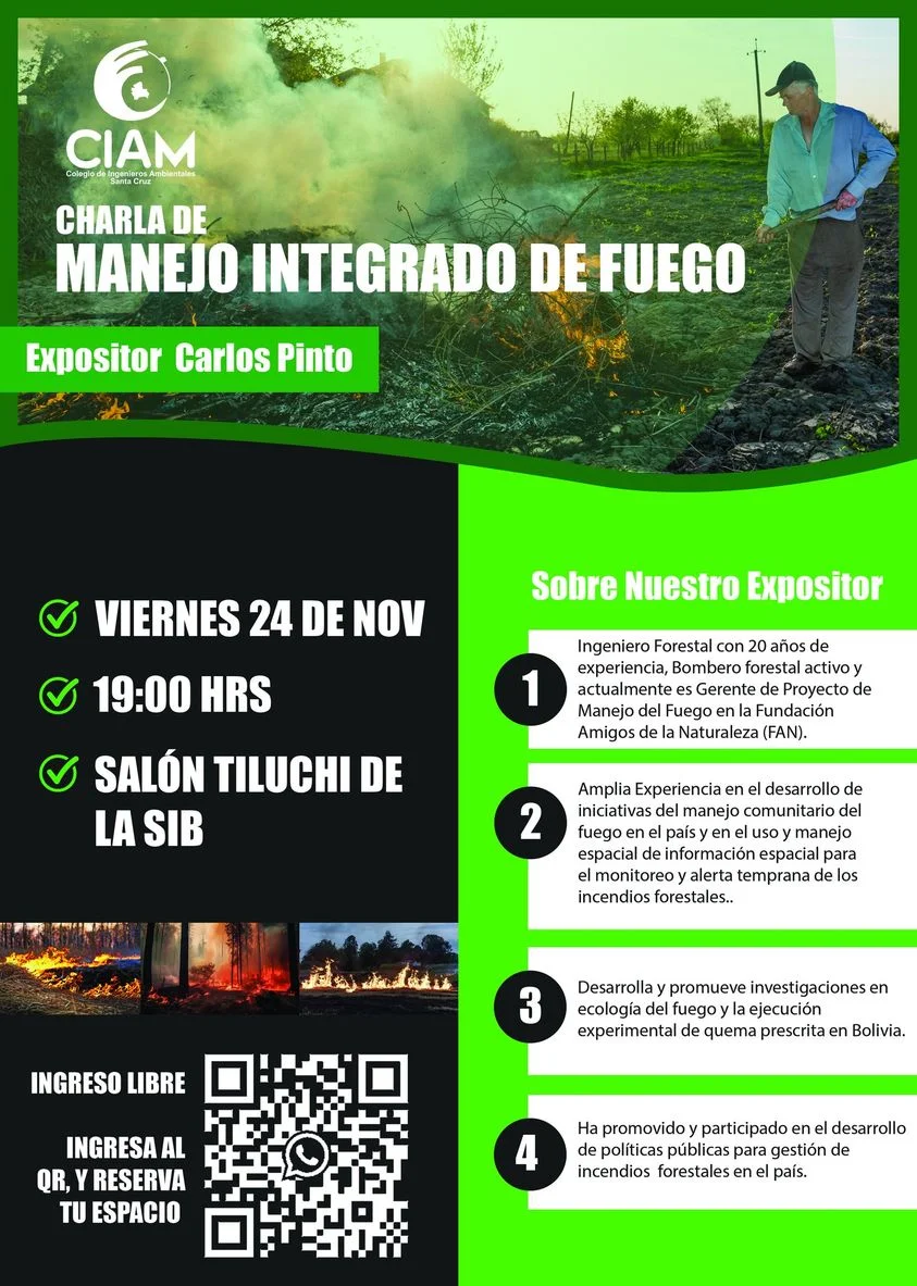 Charla MANEJO DE FUEGO CONTROLADO, en Santa Cruz, 24/nov.